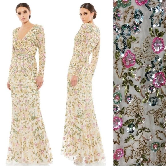 NWT Mac Duggal 5503 Long Sleeve‎ Embellished Floral Gown Dress $698 - Picture 1 of 9